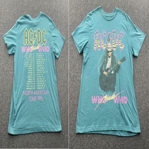 ACDC Who Made Who T Shirt Mens L Tour Rock Concert Band Album Blue 1986 SS EUC